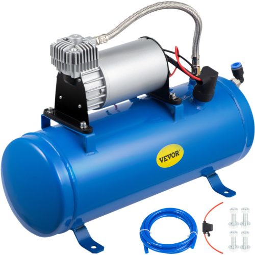 VEVOR 12 V légkompresszor 150 Psi elektromos kompresszor 25 A tartály 40 x 15 x 30 cm gumiabroncs felfújó szivattyú 6 literes tartály kapacitása sűrített levegő tartállyal