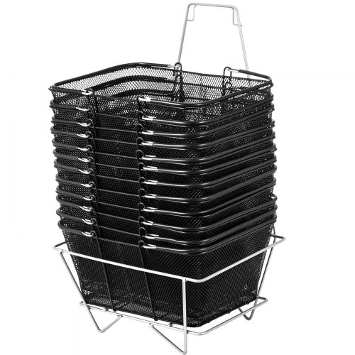 VEVOR Fém Bevásárlókosár Készlet – 12 db, 20 kg Teherbírás, Kosártartóval