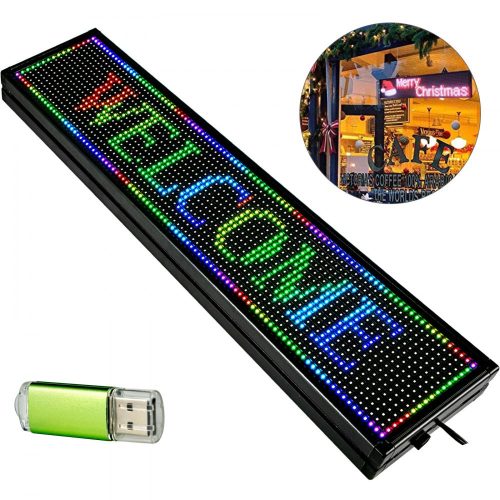 VEVOR Programozható Piros LED Reklámtábla – 96×96 Pixel, Wi-Fi, USB, Alumínium Keret