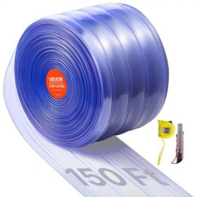   VEVOR átlátszó PVC szalagfüggöny, 45,7 m hosszú x 20 cm széles, bordázott műanyag ajtószalag, ömlesztett tekercs, bejárható fagyasztóhűtő függönycsíkok szupermarketek, garázsok, raktárak, kisállat-istállók ajtajához