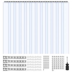   VEVOR átlátszó PVC szalagfüggöny, 2,4 m magasság x 2,1 m szélesség x 2 mm vastagság, 14 db bejárható fagyasztóhűtő függönycsík, sima, vízálló műanyag ajtócsíkok raktárhoz, fagyasztóhoz, garázskapukhoz