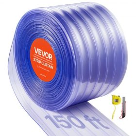   VEVOR átlátszó PVC szalagfüggöny, 45,7 m hosszú x 30,5 cm széles, bordázott műanyag ajtószalag, ömlesztett tekercs, bejárható fagyasztóhűtő függönycsíkok szupermarketek, garázsok, raktárak, állatházak ajtajához