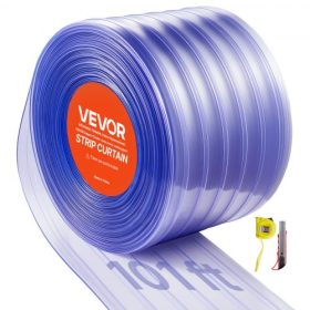  VEVOR átlátszó PVC szalagfüggöny, 30,8 m hosszú x 30,5 cm széles, bordázott műanyag ajtószalag, ömlesztett tekercs, bejárható fagyasztóhűtő függönycsíkok szupermarketek, garázsok, raktárak, állatházak ajtajához