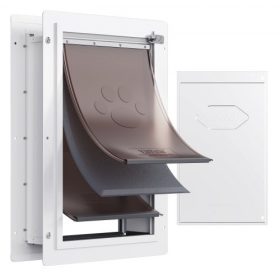   VEVOR kisállatajtó, 9,29" x 13,19" fémkerettel, zárral és 3 szárnyas rendszerrel, időjárásálló kutyaajtó, könnyen beszerelhető belső vagy külső falba, macskáknak és kutyus cicáknak alkalmas kisállatajtó (fehér-kicsi)