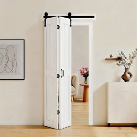   VEVOR kétszárnyú pajtaajtó, 914 x 2134 mm, MDF kétszárnyú tolóajtók, vasalatkészlettel, H-keret, helytakarékos kialakítás, összeszerelést igényel, hálószobába, nappaliba, gardróbba, térelválasztóba, fehér