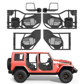   VEVOR Jeep csőajtók, 4 ajtós, 2018-2026 Jeep Wrangler JL és 2020-2026 Gladiator JT modellekhez, zászlómintás terepjáró első és hátsó csőajtók DOT tanúsítvánnyal rendelkező oldalsó tükrökkel és tárolótáskával