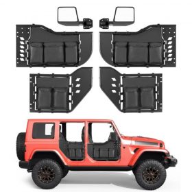   VEVOR Jeep csőajtók, 4 ajtós, kompatibilis a 2018-2026 Jeep Wrangler JL és a 2020-2026 Gladiator JT modellekkel, acél terepjáró első és hátsó csőajtók DOT tanúsítvánnyal rendelkező oldalsó tükrökkel és tárolótáskával