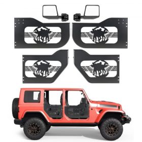   VEVOR Jeep csőajtók, 4 ajtós, 2018-2026 Jeep Wrangler JL és 2020-2026 Gladiator JT modellekhez, katonai mintázatú terepjáró első és hátsó csőajtók DOT tanúsítvánnyal rendelkező oldalsó tükrökkel és gumibetétekkel