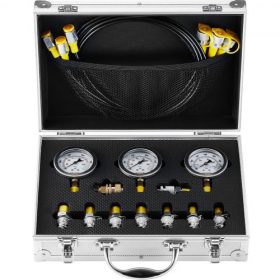   VEVOR Hidraulikus Nyomásmérő Készlet, 250/400/600bar, 3 Mérőeszköz, 9 Mérőcsatlakozó, 3 Mérőtömlő, Kotrógép Hidraulikus Nyomásmérő Készlet Hordozható Hordtáskával Kotrógép Traktorokhoz, Építőgépekhez