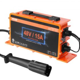   VEVOR 48 voltos golfkocsi akkumulátortöltő, 15 AMP, intelligens akkumulátortöltő G29 csatlakozódugóval, kompatibilis ólom-savas AGM/GEL/EFB MF elárasztott NMC LiFePO4 akkumulátorokkal Yamaha-hoz, IP67 vízálló, ETL tanúsítvánnyal