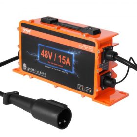   VEVOR 48 voltos golfkocsi akkumulátortöltő, 15 AMP, intelligens akkumulátortöltő 3 tűs kerek csatlakozódugóval, kompatibilis ólom-savas AGM/GEL/EFB MF elárasztott NMC LiFePO4 akkumulátorokkal Club Carhoz, IP67 ETL tanúsítvánnyal