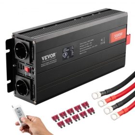   VEVOR tiszta szinuszhullámú inverter, 3000 watt, DC 12V - AC 230V inverter 2 hálózati aljzattal, 2 USB porttal, 1 Type-C porttal, LCD kijelzővel és távirányítóval nagy háztartási gépekhez, CE FCC tanúsítvánnyal