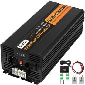   VEVOR tiszta szinuszhullámú inverter 5000 W 24 V DC - 230 V AC 50 Hz csúcsteljesítmény 10000 W készülékekhez és napelemes rendszerekhez, vészhelyzet esetén