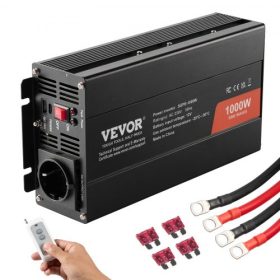   VEVOR tiszta szinuszhullámú inverter, 1000 watt, DC 12V - AC 230V tápinverter 2 hálózati aljzattal, 2 USB porttal, 1 Type-C porttal, távirányító kis otthoni eszközökhöz, például okostelefonokhoz, laptopokhoz, CE FCC tanúsítvánnyal
