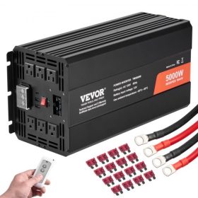   VEVOR módosított szinuszhullámú inverter, 5000 W, DC 12 V - AC 230 V teljesítményváltó 2 hálózati aljzattal, 2 USB porttal, 1 Type-C porttal, LCD kijelzővel és távirányítóval nagy terhelésű háztartási készülékekhez, CE FCC tanúsít