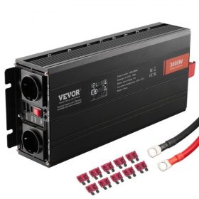   VEVOR módosított szinuszhullámú inverter, 3000 watt, DC 12V - AC 230V LCD kijelzős inverter 3 váltóáramú aljzattal, 2 USB porttal, 1 C típusú porttal, 10 tartalék biztosítékkal, nagy háztartási berendezésekhez, CE FCC tanúsítvánny