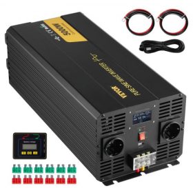   VEVOR tiszta szinuszhullámú inverter, 5000 watt, teljesítményváltó, DC 12V-ról AC 230V-ra autós inverter LCD kijelzővel, USB porttal és távirányítóval, teljesítményátalakító autós lakókocsihoz, teherautóhoz, napelemes rendszerhez,