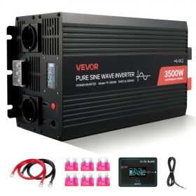   VEVOR 3500W-os inverter, 12V DC-ről 230V AC-re, tiszta szinusz hullámú inverter, napelemes autós töltő átalakító LCD kijelzővel, távirányítóval, USB porttal, 2 AC aljzattal, C típusú porttal, lakókocsihoz, teherautóhoz, kültéri ke