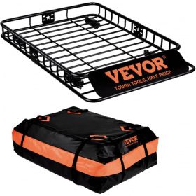   VEVOR tetőcsomagtartó kosár, 130,5 x 91,5 x 12,7 cm tetőcsomagtartó 15 köblábas vízálló táskával, 90 kg kapacitású univerzális tetőcsomagtartó terepjárókhoz és teherautókhoz