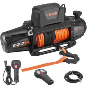   VEVOR elektromos csörlő, 4500 kg teherbírás, 12 V DC teherautó-csörlő Φ8,9 mm x 27,4 m szintetikus kötéllel, vezeték nélküli és vezetékes távirányítóval, IP67 vízálló, terepjáró, Jeep utánfutó, hajó vontatásához