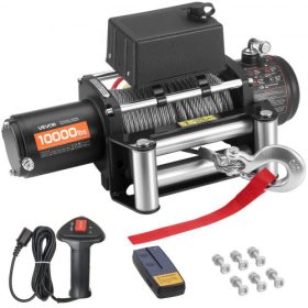   VEVOR elektromos csörlő, 4500 kg teherbírás, 12 V DC teherautó-csörlő Φ8,3 mm x 19,8 m acélkötéllel, vezeték nélküli és vezetékes távirányítóval, IP55 vízálló SUV, Jeep, utánfutó, hajó, terepjáró vontatásához