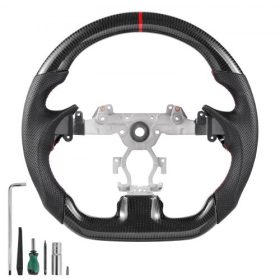   VEVOR kormánykerék 2007-2013 Infiniti G37-hez, karbon kormánykerék, D alakú, lapos aljú, bőr markolattal, csúszásgátló textúrával és precíz varrással, Infiniti kiegészítők cseréje, fekete