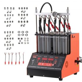   VEVOR Üzemanyag-befecskendező tisztító teszter, 9 tesztmód, 6 hengeres, 28 kHz-es ultrahangos tisztítógép, állítható 12V/70V/120V EFI/FSI/GDI rendszerekhez, befecskendező tisztító gép leeresztő szeleppel autóhoz és motorkerékpárho