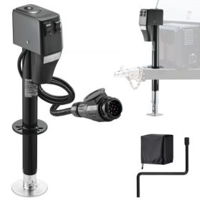   VEVOR elektromos utánfutó emelő, 2268 kg teherbírás, elektromos nyelves emelő vízálló védőburkolattal és LED lámpával lakókocsihoz, lakókocsihoz, RV-hez, 230-686 mm emelés, 12V DC kábelezéssel, fekete