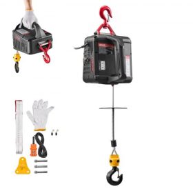   VEVOR 2 az 1-ben elektromos emelőcsörlő, 500 kg teherbírás, 1500 W-os hordozható csörlődaru, 7,6 m emelési magasság, 5 m/perc kézi és vezetékes távirányítóval gyárba, raktárba, garázsba