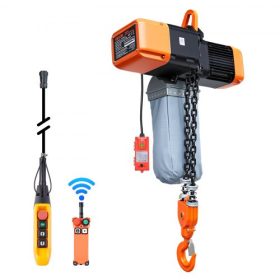   VEVOR 5000 kg-os elektromos láncos emelő, 9,1 m emelési magasság, háromfázisú híddaru 100 m vezeték nélküli és 8,2 m vezetékes távirányítóval, dupla G100 láncos emelő gyárakba, raktárakba, garázsokba