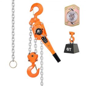   VEVOR kézi karos láncos emelő, 6T 6000KG teherbírású, nagy teherbírású, 3M emelési magasságú, G80 ötvözött acél lánc, dupla kilincses mechanikus fékkel, 360°-ban forgó horgokkal, raktárépület-garázshoz