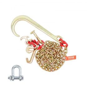   VEVOR J horgos lánc, 5/16" x 6' G80 15" hosszú szárú J horgos vontatólánc RTJ csoportos horoggal és kapaszkodóval, 5400 font biztonságos terhelés, nagy teherbírású szállító teherautó lánc roncsmentő utánfutó vontatásához