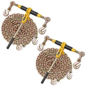   VEVOR Racsnis Láncos Kötöző, 8 mm x 3 m G80 Láncok, 3629 kg Teherbírás Racsnis Teherkötöző, Láncok és Kötözők Készlet, Kötőszerkezet Vontatáshoz, Vontatáshoz, Fakitermeléshez, Emeléshez