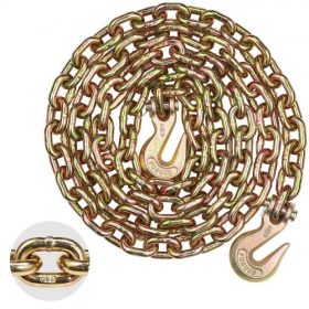   VEVOR G80 Szállítólánc, 3/8" x 10.3' Vontatólánc Clevis kapaszkodókkal, 7100 font biztonságos teherbírás, Nagy teherbírású pótkocsi rönkszállító lánc vontató teherautók rögzítőberendezéseinek szállításához