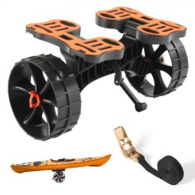   VEVOR kajakkocsi, 136,1 kg teherbírás, összecsukható kajakkocsi 25,4 cm-es tömör gumiabroncsokkal és 1 racsnis hevederrel, SUP-kocsi kajakok, kenuk, SUP-ok, úszómatracok és egyéb hajók szállítására