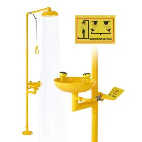   VEVOR vészzuhanyzó szemmosó állomás, 870x400x2330 mm, 304 rozsdamentes acél szemmosó és zuhany kombináció, OSHA által jóváhagyott elsősegélynyújtó szemmosó állomás, iskolák, laboratóriumok, gyárak számára, sárga