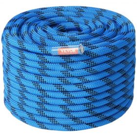   VEVOR 12,7 mm-es statikus mászókötél, 38 m (125 láb) kültéri sziklamászó kötél 30 kN szakítószilárdságú, szálas kötél acél karabinerekkel meneküléshez, ereszkedéshez, tűzoltáshoz, kék