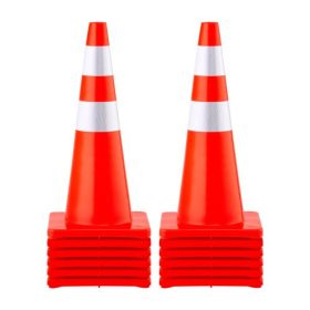   VEVOR biztonsági bóják, 73 cm magasak, 12 db narancssárga PVC közlekedési bója 2 fényvisszaverő gyűrűvel és súlyozott talppal, forgalomirányításhoz, kocsifelhajtón parkoláshoz és iskolafejlesztéshez.