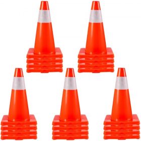   VEVOR 20 db-os csomag 18"-os közlekedési bóják, biztonságos parkolóbóják PVC alapon, narancssárga közlekedési bóják fényvisszaverő gallérokkal, veszélyes szerkezeti bóják otthoni forgalomhoz és parkoláshoz