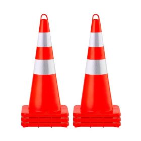   VEVOR biztonsági bóják, 6 x 28"-os közlekedési bóják, narancssárga PVC szerkezeti bóják, 2 fényvisszaverő gallérral, súlyozott talppal és kézi gyűrűvel, forgalomirányításra, kocsifelhajtón és közúti parkolásra