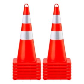   VEVOR biztonsági bóják, 12 x 28"-os közlekedési bóják, narancssárga PVC szerkezeti bóják, 2 fényvisszaverő gallérral, súlyozott talppal és kézi gyűrűvel, forgalomirányításra, kocsifelhajtón történő parkolásra