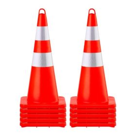   VEVOR biztonsági bóják, 10 db 28"-os közlekedési bóják, narancssárga PVC szerkezeti bóják, 2 fényvisszaverő gallérral ellátott közlekedési bóják súlyozott talppal és kézi gyűrűvel, forgalomirányításhoz, kocsifelhajtón, közúti park