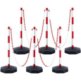   VEVOR állítható forgalomhatároló oszlopkúpok, 6 csomag, forgalombiztonsági határoló sorompó tölthető talppal 6,6 láb lánc, forgalomirányításhoz Figyelmeztető parkoló építkezés Vigyázat utakra, piros-fehér