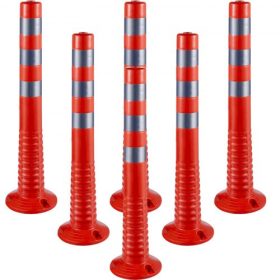   VEVOR forgalomhatároló, 6 db-os oszlop, csatornaosztó kúp, határoló oszlopkészlet, 76 cm magas, PU közlekedési oszlop, narancssárga biztonsági kúpok, hordozható rugós oszlopok talppal, elválasztó kúpok fényvisszaverő szalagokkal