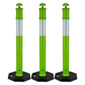   VEVOR 3 db-os forgalomhatároló oszlop, 1140 mm-es forgalombiztonsági kúpok súlyozott talppal és fényvisszaverő csíkokkal, nagy teherbírású határoló oszlopok építési területekre, parkolókba, tömegirányításra, zöld
