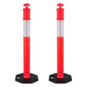   VEVOR 2 db-os forgalomhatároló oszlop, 1140 mm-es forgalombiztonsági kúpok súlyozott talppal és fényvisszaverő csíkokkal, nagy teherbírású határoló oszlopok építési területekre, parkolókba, tömegirányításra, piros