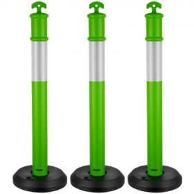   VEVOR 3 db-os forgalomhatároló oszlop, 1140 mm-es forgalombiztonsági bóják tölthető talppal és fényvisszaverő csíkokkal, nagy teherbírású határoló oszlopok építési területekre, parkolókba, tömegirányításra, zöld