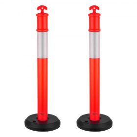   VEVOR 2 db-os forgalomhatároló oszlop, 1140 mm-es forgalombiztonsági kúpok tölthető talppal és fényvisszaverő csíkokkal, nagy teherbírású határoló oszlopok építési területekre, parkolókba, tömegirányításra, piros