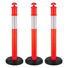   VEVOR 3 db-os forgalomhatároló oszlop, 1140 mm-es forgalombiztonsági kúpok tölthető talppal és fényvisszaverő csíkokkal, nagy teherbírású határoló oszlopok építési területekre, parkolókba, tömegirányításra, piros