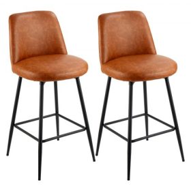   VEVOR bárszék szett 2 db, 69 cm-es pultmagasságú forgószék, modern PU bőr bárszék háttámlával és fém lábakkal, kar nélküli bárszék, sziget bárszék konyhába, étkezőbe, barna